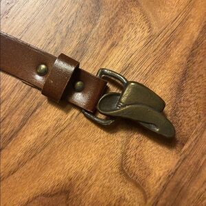 Vintage Brown Leather Belt with Cowboy Hat Belt Buckle